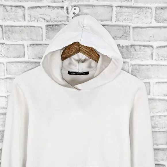 JOHN ELLIOTT Men's Cotton Hooded Villain Sweatshirt in White terry sz 0